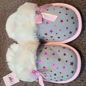 JUICY COUTURE BRAND GIRL'S GRAY AND PINK SLIPPERS WITH STARS SIZE 13-1
